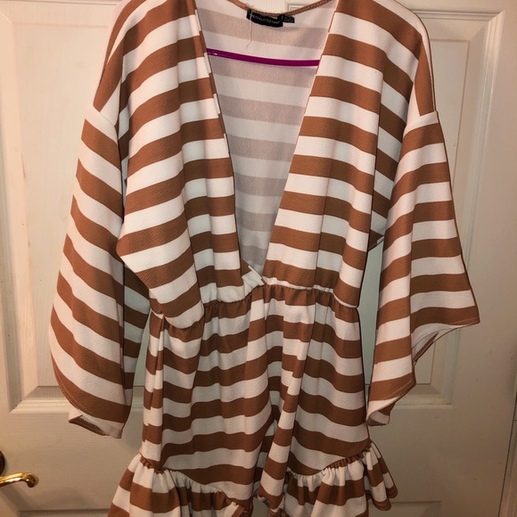 Nude Striped Romper - Picture 2 of 2